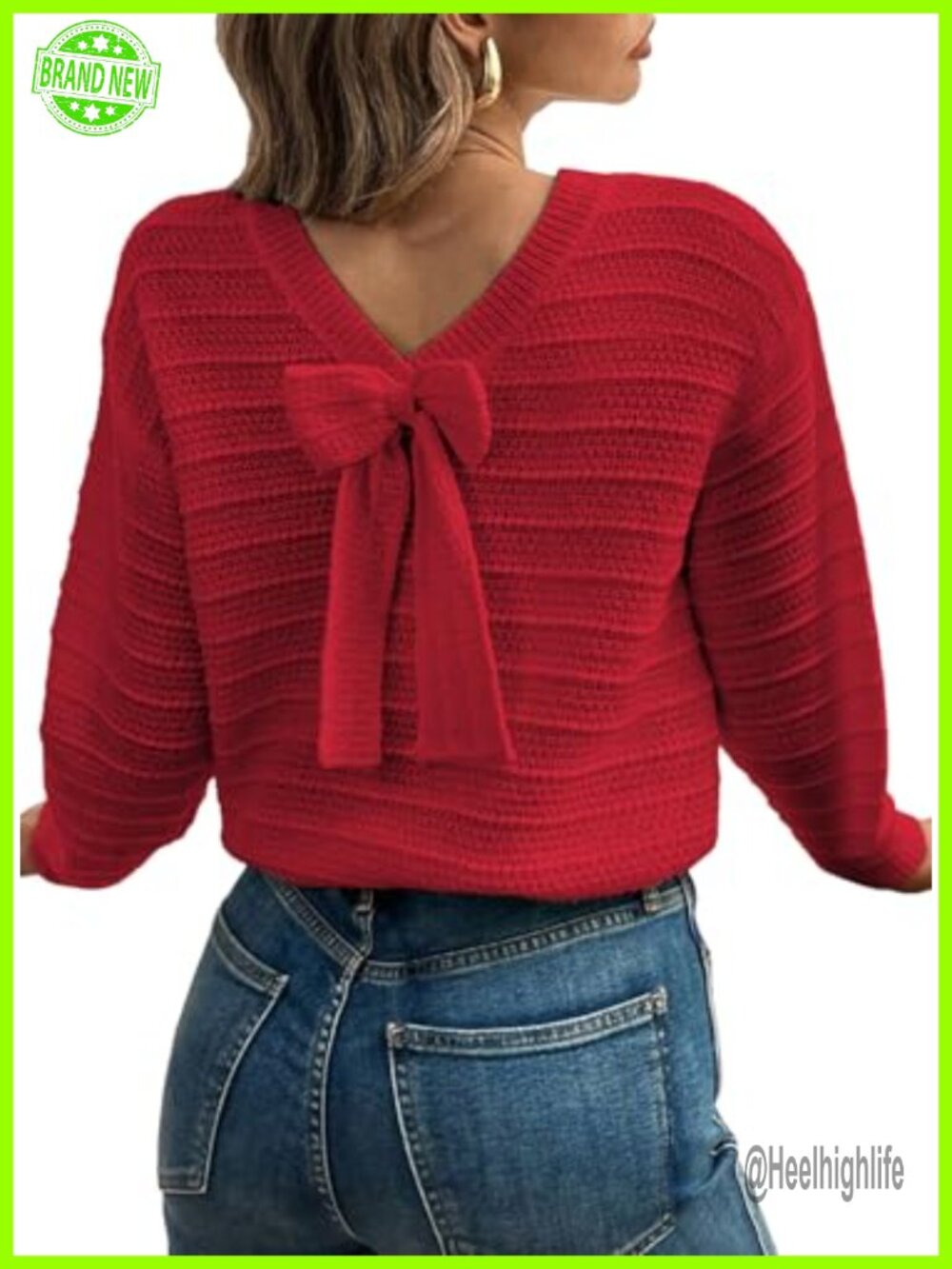 Womens Bow Sweater Pullover Knit Top Long Sleeve Fall Outfit